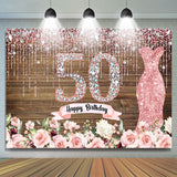 Allenjoy Pink Diamond Glitter Plank 50Th Birthday Backdrop