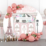 Allenjoy Pink Eiffel Flower Coffee Shop Birthday Backdrop