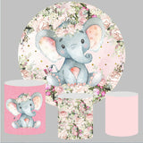 Allenjoy Pink Elephant And Flower Round Backdrop Kit