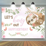 Allenjoy Pink Floral And Animal Lets Hang Out Birthday Backdrop