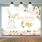 Allenjoy Pink Floral And Bunny 1St Birthday Backdrop For Girl