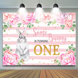 Allenjoy Pink Floral And Bunny Is Turning One Birthday Backdrop