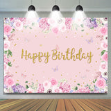 Allenjoy Pink Floral And Butterfly Birthday Backdrop For Girl