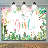 Allenjoy Pink Floral And Cactus Its A Girl Baby Shower Backdrop