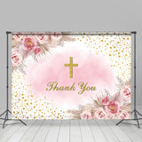 Allenjoy Pink Floral Cross Backdrop Thanksgiving Day