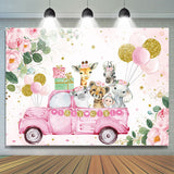 Allenjoy Pink Flower Animal Balloon Girl Birthday Background