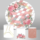 Allenjoy Pink Flower Diamond Circle Happy Birthday Backdrop