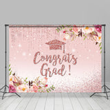 Allenjoy Pink Flowers And Glitter Theme Congratsgrad Backdrop