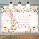 Allenjoy Pink Flowers Bunny Balloons 1St Birthday Backdrop