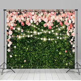 Allenjoy Pink Flowers Green Leaves Light Wedding Backdrop