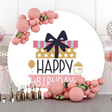 Allenjoy Pink Gift Black Bowknot Round Birthday Backdrop