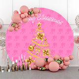 Allenjoy Pink Girl Golden Tree Circle Christmas Backdrop