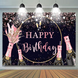 Allenjoy Pink Glitter And Champagne Happy Birthday Backdrop