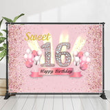 Allenjoy Pink Glitter Balloon Sweet 16Th Birthday Backdrop