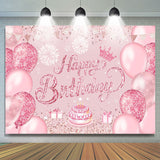 Allenjoy Pink Glitter Balloons Cake Girls Birthday Backdrop