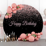 Allenjoy Pink Glitter Black Round Happy Birthday Backdrop