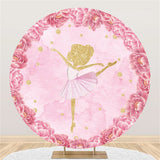 Allenjoy Pink Glitter Golden Ballerina Round Birthday Backdrop