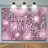 Allenjoy Pink Glitter Sequin Simple Happy Birthday Backdrop