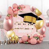 Allenjoy Pink Gold Cap Class 2024 Round Graduation Backdrop