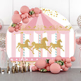 Allenjoy Pink Gold Carousel Circus Round Birthday Backdrop