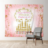 Allenjoy Pink Gold Castle Custom Birthday Princess Backdrop