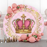 Allenjoy Pink Gold Crown Round Birthday Backdrop Girl