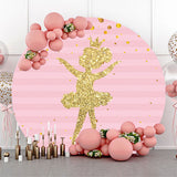 Allenjoy Pink Golden Ballerina Girls Party Round Backdrop