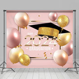 Allenjoy Pink Golden Balloon Ribbon 2024 Graduation Backdrop