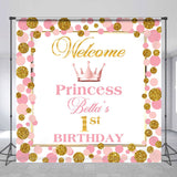 Allenjoy Pink Golden Dots Crown Custom Birthday Backdrop