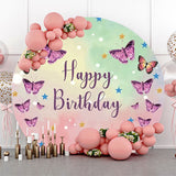 Allenjoy Pink Green Purple Butterfly Round Birthday Backdrop