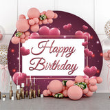 Allenjoy Pink Heart Glitter Happy Birthday Round Backdrop