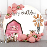 Allenjoy Pink House Animals Farm Round Birthday Backdrop