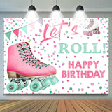 Allenjoy Pink Inline Skates Lets Roll Girls Birthday Backdrop