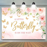 Allenjoy Pink Little Butterfly Flowers Baby Shower Backdrop