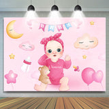 Allenjoy Pink Little Princess Bear Baby Shower Backdrop