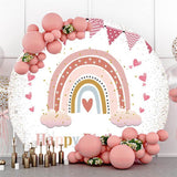 Allenjoy Pink Pennant Rainbow Happy Birthday Circle Backdrop