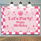 Allenjoy Pink Plaid Girls Lets Party Happy Birthday Backdrop