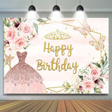 Allenjoy Pink Princess Dress And Butterfly Birthday Backdrop