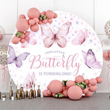 Allenjoy Pink Purple Butterflies Round 1St Birthday Backdrop