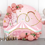 Allenjoy Pink Roller Coaster Circus Round Birthday Backdrop