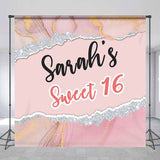 Allenjoy Pink Silver Marbled Custom 16Th Birthday Backdrop