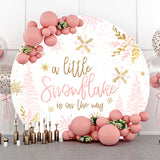 Allenjoy Pink Snowflake Round Baby Shower Backdrop Girl