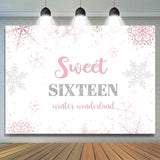 Allenjoy Pink Snowflakes Sweet Sixteen Happy Birthday Backdrop