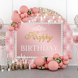 Allenjoy Pink Sparkling Lights Crown Round Birthday Backdrop