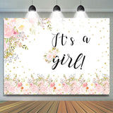 Allenjoy Pink Spring Floral Its A Girl Baby Shower Backdrop