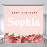 Allenjoy Pink Strawberry Custom Name Birthday Party Backdrop