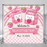 Allenjoy Pink Strawberry Milk Customized Birthday Backdrop