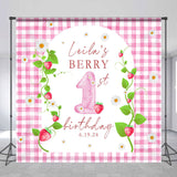 Allenjoy Pink Strawberry Plaid Custom 1St Birthday Backdrop