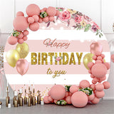 Allenjoy Pink Stripe Flower Balloons Birthday Circle Backdrop