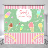 Allenjoy Pink Stripe Icecream Party Custom Name Backdrop